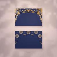 Business card in dark blue with Greek gold ornaments for your contacts. vector