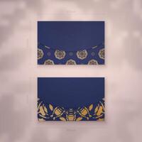 Business card in deep blue with Greek gold pattern for your brand. vector