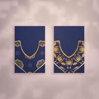 Business card in deep blue with antique gold ornaments for your personality. vector