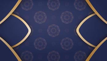 Dark blue banner with abstract gold ornaments and a place for your logo vector