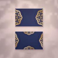 Business card in dark blue with abstract gold ornaments for your personality. vector