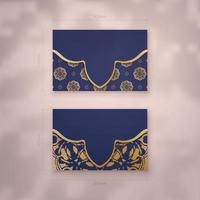 Business card in dark blue with vintage gold ornaments for your business. vector