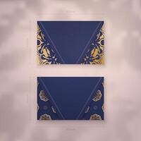 Two blue and gold business cards with a gold pattern vector