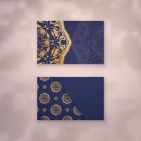 Business card in dark blue with Indian gold ornaments for your business. vector