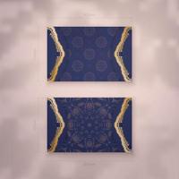 Business card in dark blue with abstract gold pattern for your business. vector