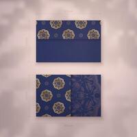 Visiting business card in dark blue color with luxurious gold pattern for your contacts. vector