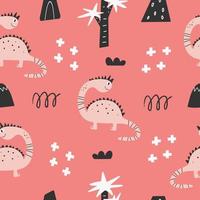 Cute seamless pattern with varied dinosaurs. Creative childish background for fabric. vector