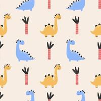 Cute seamless pattern with varied dinosaurs. Creative childish background for fabric. vector