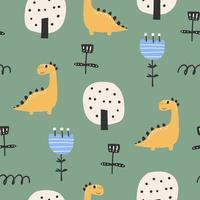 Cute seamless pattern with varied dinosaurs. Creative childish background for fabric. vector