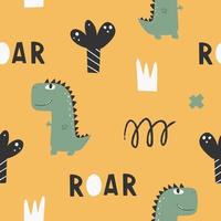 Cute seamless pattern with varied dinosaurs. Creative childish background for fabric. vector