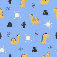 Cute seamless pattern with varied dinosaurs. Creative childish background for fabric. vector