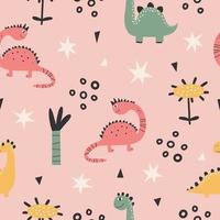 Cute seamless pattern with varied dinosaurs. Creative childish background for fabric. vector