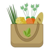 Bag with environmental and useful products. Vegetables, greens, bread.
