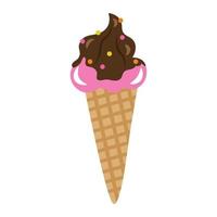 Ice cream cone in chocolate glaze with multicolored sprinkles. Vector illustration isolated on a white background.