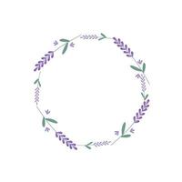 Lavender flowers, a frame in the shape of a circle. Vector illustration isolated. For a design or a postcard