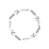 Lavender flowers, a frame in the shape of a circle. Vector illustration isolated. For a design or a postcard