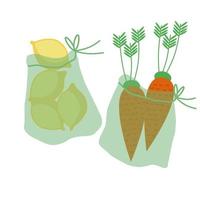 Bolsas ecológicas para guardar verduras y frutas. reemplazo de paquetes de una sola vez. vector