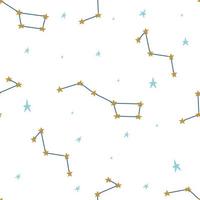 Seamless pattern with constellations on a white background. Cute cartoon-style vector illustration with stars for your design.