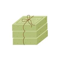 Handmade olive soap set tied with twine. Natural cosmetics. Vector illustration for social networks, website, packaging design.