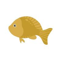 The goldfish is cute, with fins and a tail. Vector marine illustration. Isolated on a white background.