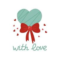 Romantic Valentine's Day card with a heart and an inscription with love. Vector illustration in cartoon style for festive decoration, design or decor on February 14.