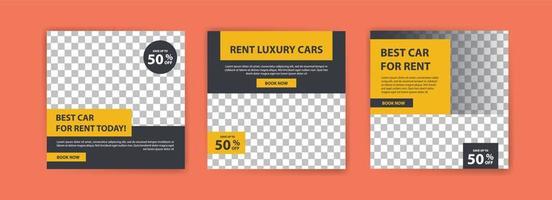 Social media post template for automotive car rental service. Banner vector for social media ads, web ads, business messages, discount flyers and big sale banners.