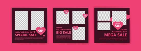 Social media post templates for digital marketing and sales promotion on Valentine's Day. fashion advertising. Offer social media banners. vector photo frame mockup illustration