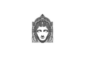 Beauty Greek Roman Myth Woman God Goddess Head Sculpture Logo Design Vector