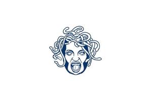 medusa la cabeza de la diosa griega con vector de diseño de logotipo de pelo de serpiente