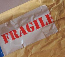 Fragile label on packet photo