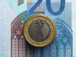 billetes y monedas de euro, unión europea foto
