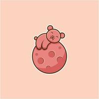 ilustración de un oso durmiendo en un planeta en estilo de dibujos animados vector