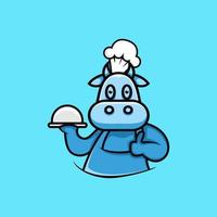 diseño lindo del logotipo del chef de vaca vector
