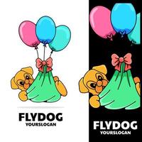 cute dog illustration flying with balloon vector