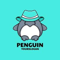 cute penguin logo wearing a hat vector