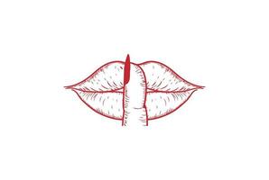 Hot Sexy Woman Lady Girl Female Lips with Finger for Silent Mum Quiet or Secret Logo Design Vector