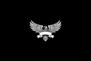 Retro American Eagle Falcon Hawk with Spread Wings and Ribbon Logo Design Vector