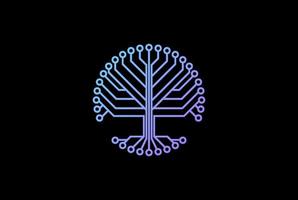 Circle Tech Technology or Electric Circuit Tree Plant Logo Design Vector