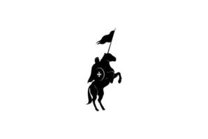 silueta de caballero a caballo ecuestre o vector de diseño de logotipo medieval de paladín de guerrero de caballo