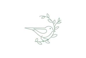 belleza simple robin pájaro canario con vector de diseño de logotipo de rama de hoja