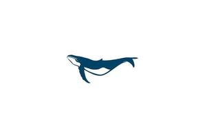 Simple Minimalist Blue Swimming Humpback Whale Logo Design Vector