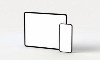 3D Render ilustración mano sosteniendo el teléfono inteligente blanco con pantalla completa y marco moderno menos diseño - aislado en fondo blanco foto