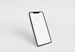 3d render illustration hand holding the white smartphone with full screen and modern frame less design - isolated on white background photo