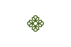 Simple Geometric Green Leaf Flower Logo Design Vector