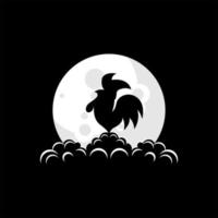 illustration of a rooster on the moon silhouette vector