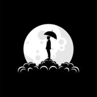 man silhouette logo on the moon vector