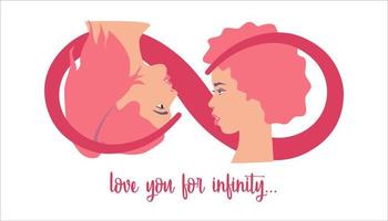 Same-sex love. Valentines day. Valentine card. Women in love. Same-sex couple. Love you for infinity vector