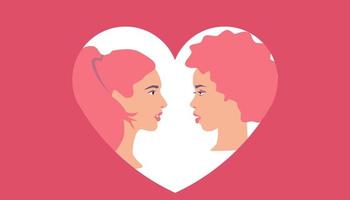 Same-sex love. Valentines day. Valentine card. Women in love. Same-sex couple vector