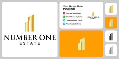 Number one and building logo design with business card template. vector