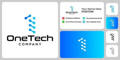 Number 1 technology logo design with business card template. vector